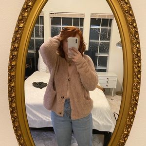 Pink fuzzy sweater with buttons